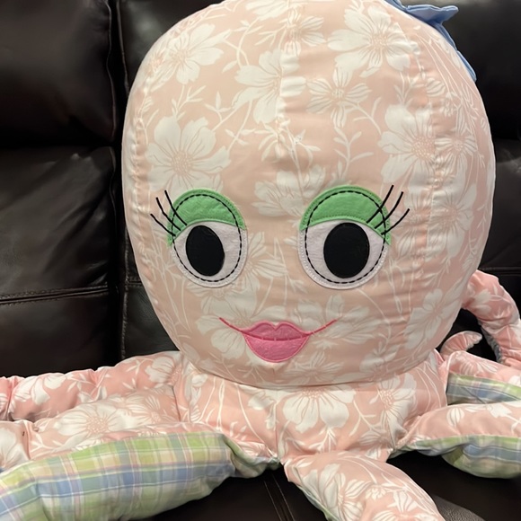 Jumbo Pottery Barn Kids Pink Octopus Plush Floral Plaid Stuffed Animal - Picture 4 of 7